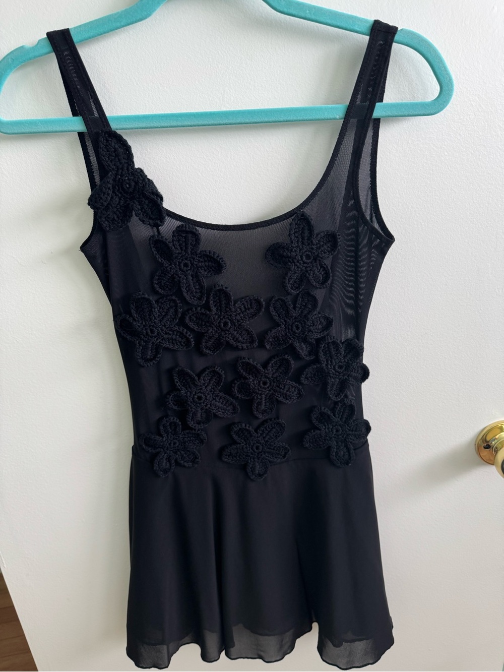 Meshki Black Floral Appliqué Mesh Mini Dress, XS, LIMITED TIME
